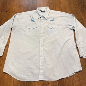 Vintage BLAIR Mens Gaucho Pearl Snap Shirt Large Blue Embroidered Western Boots